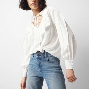 White House Black Market Ruffled White Blouse